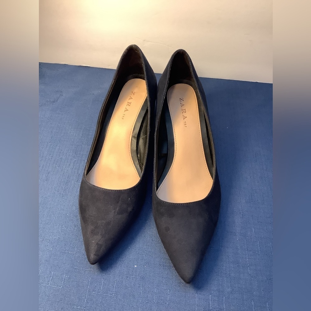 Zara TRF Block Heel Blue Suede-Like Women's Shoes Size 39 EU / 8.5 US
